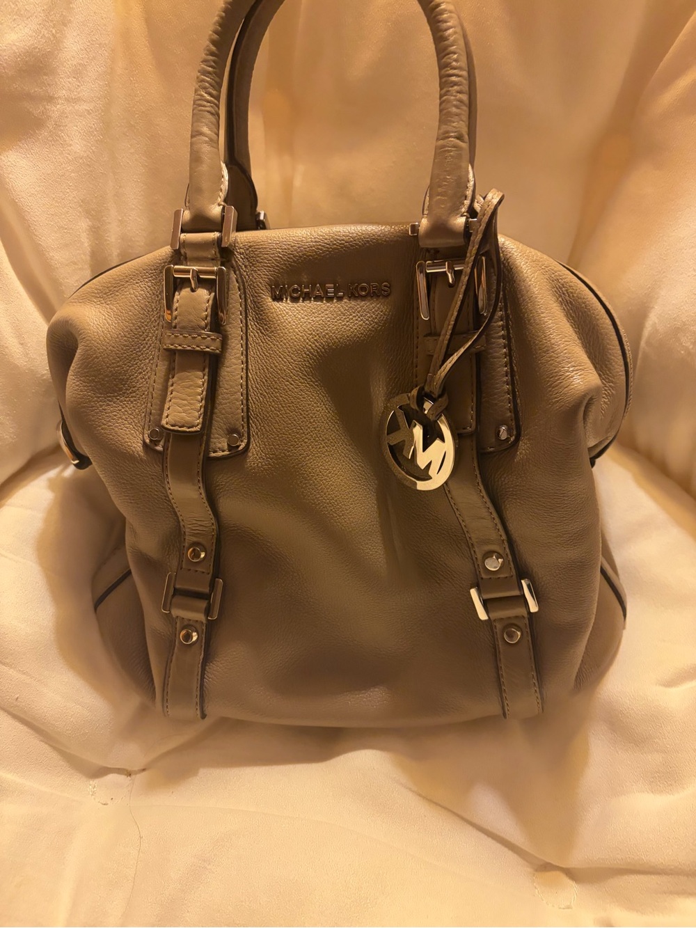 Michael Kors Taupe Pebbled Leather Satchel